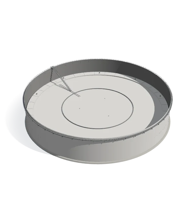 Illustration of a floating-roof crude tank, its roof partway down the shell