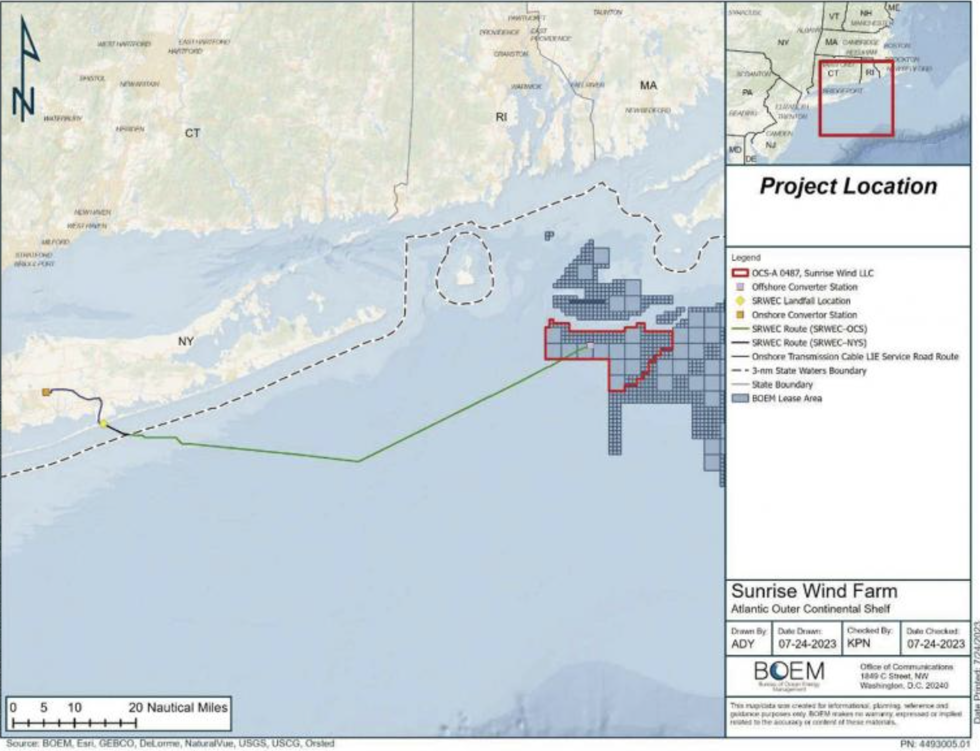 BOEM project-location map of Sunrise Wind, lease OCS-A 0487